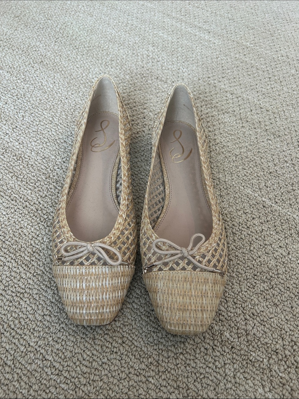 Sam Edleman Woven Natural Ballet Flats with Bow